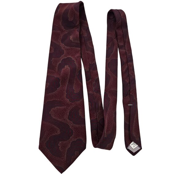 Bugatti Mens Silk Tie Abstract Print USA Burgundy Business Dress Formal - Picture 6 of 6